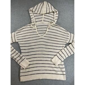 Gap Womens Cream Navy Blue Striped Cotton Knit Hoodie Sweater Size M 1166 1820